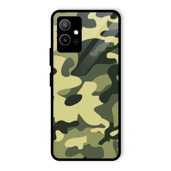 Green Military Pattern Glass Back Case for Vivo Y75 5G