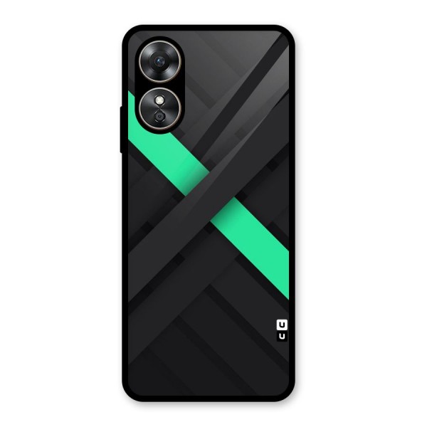 Green Stripe Diagonal Glass Back Case for Oppo A17