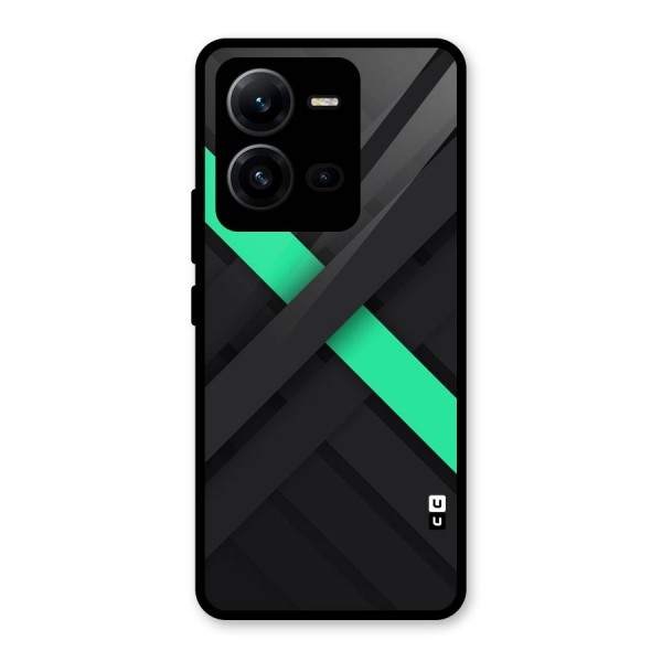 Green Stripe Diagonal Glass Back Case for Vivo V25