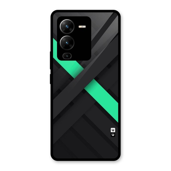 Green Stripe Diagonal Glass Back Case for Vivo V25 Pro