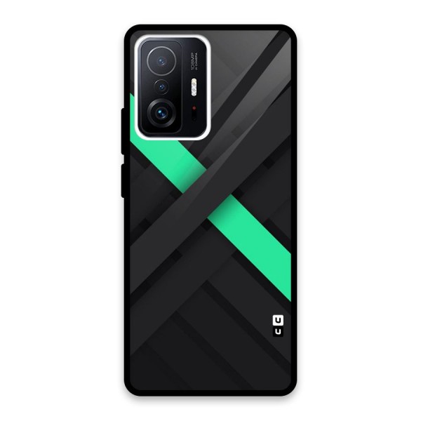 Green Stripe Diagonal Glass Back Case for Xiaomi 11T Pro