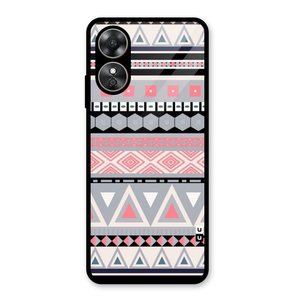 Grey Pink Pattern Glass Back Case for Oppo A17