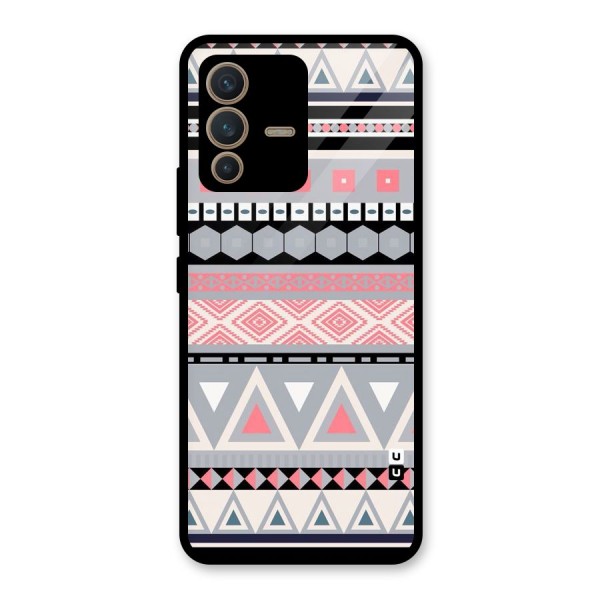 Grey Pink Pattern Glass Back Case for Vivo V23 5G