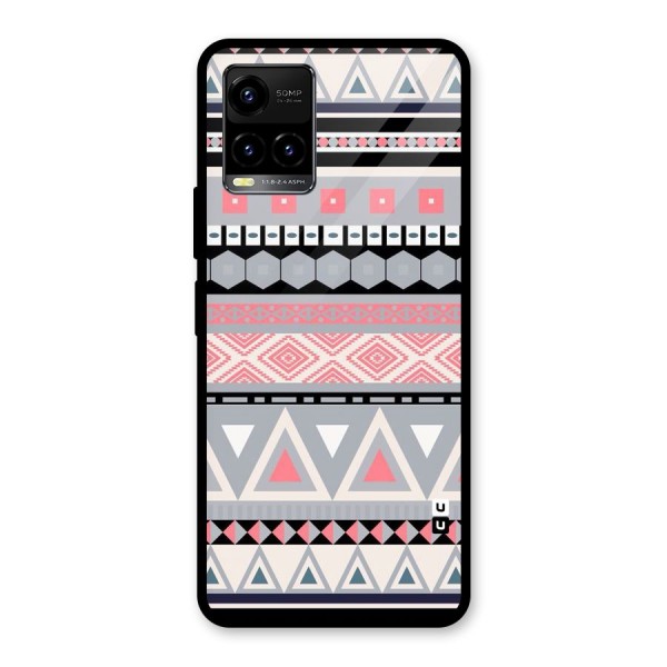 Grey Pink Pattern Glass Back Case for Vivo Y21 2021