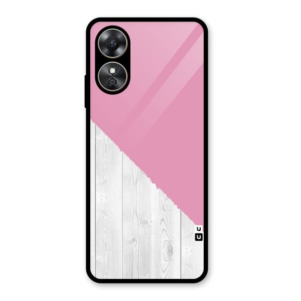 Grey Pink Wooden Design Glass Back Case for Oppo A17