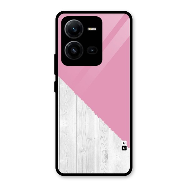 Grey Pink Wooden Design Glass Back Case for Vivo V25