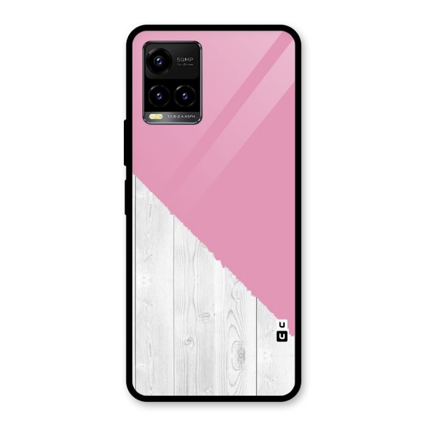 Grey Pink Wooden Design Glass Back Case for Vivo Y33s