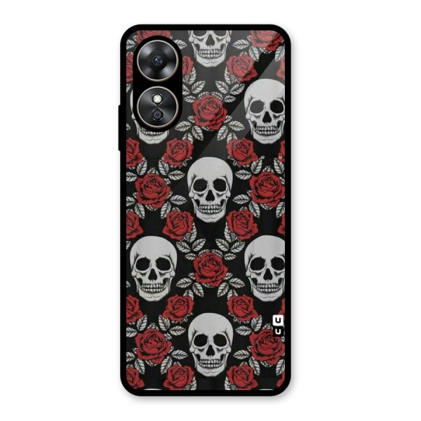 Grey Skulls Glass Back Case for Oppo A17