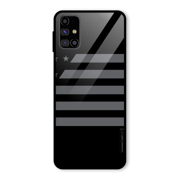 Grey Star Striped Pattern Glass Back Case for Galaxy M31s