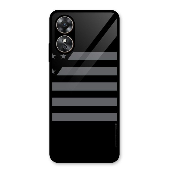 Grey Star Striped Pattern Glass Back Case for Oppo A17