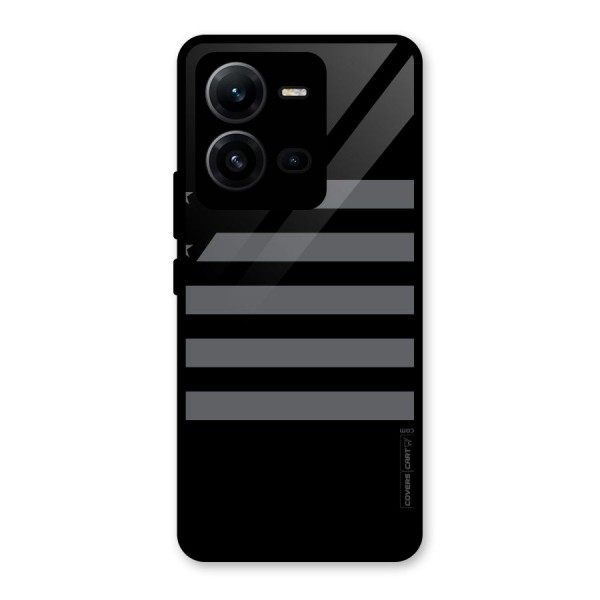 Grey Star Striped Pattern Glass Back Case for Vivo V25