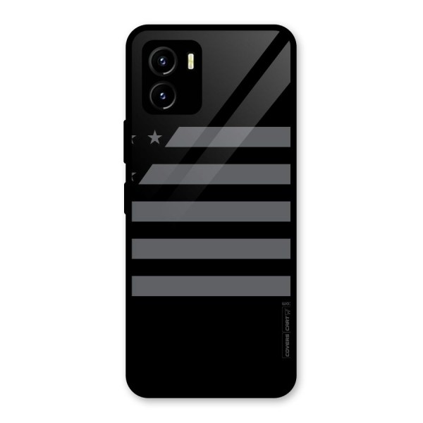 Grey Star Striped Pattern Glass Back Case for Vivo Y15s