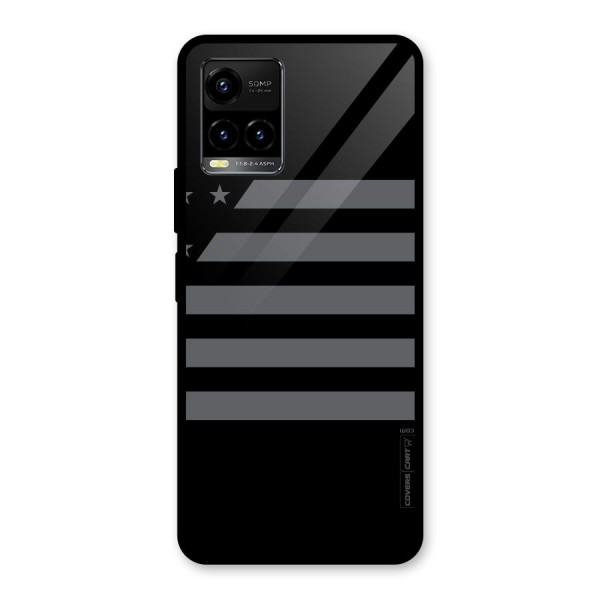 Grey Star Striped Pattern Glass Back Case for Vivo Y33s