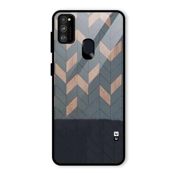 Greyish Wood Design Glass Back Case for Galaxy M21