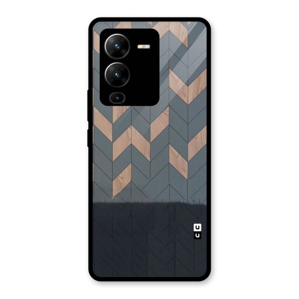 Greyish Wood Design Glass Back Case for Vivo V25 Pro