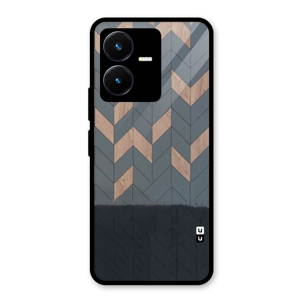 Greyish Wood Design Glass Back Case for Vivo Y22