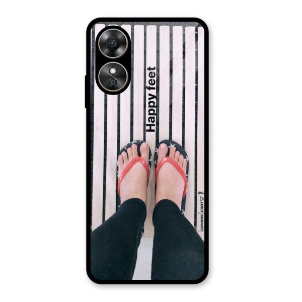 Happy Feet Glass Back Case for Oppo A17