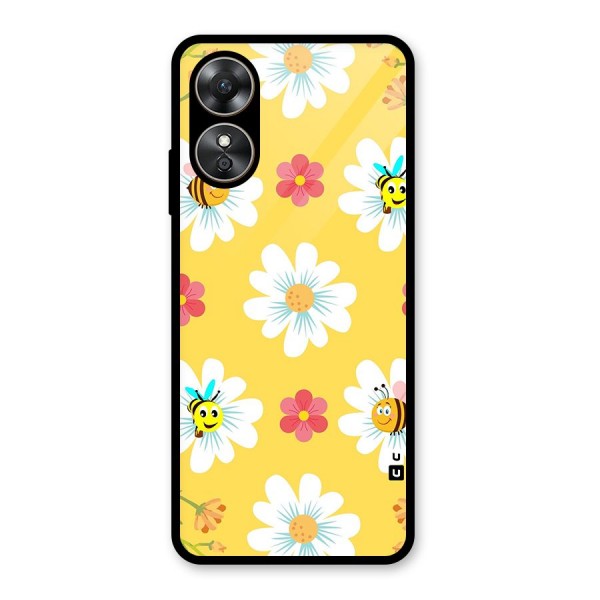 Happy Flowers Glass Back Case for Oppo A17