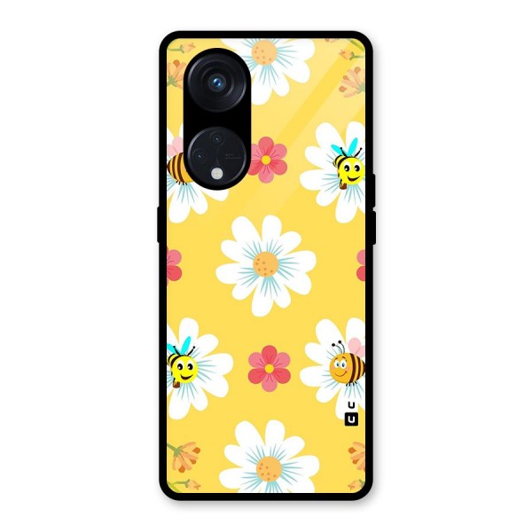 Happy Flowers Glass Back Case for Reno8 T 5G