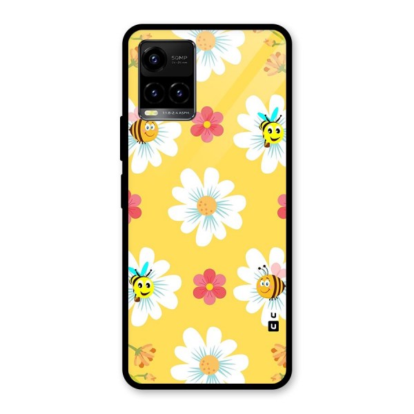 Happy Flowers Glass Back Case for Vivo Y21 2021