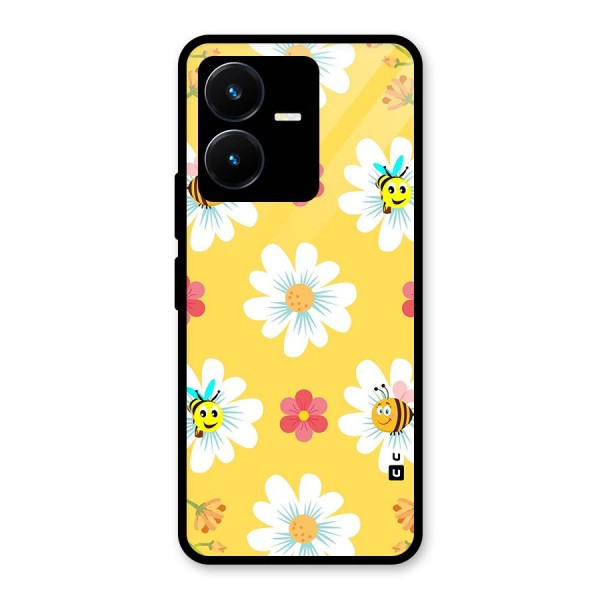 Happy Flowers Glass Back Case for Vivo Y22