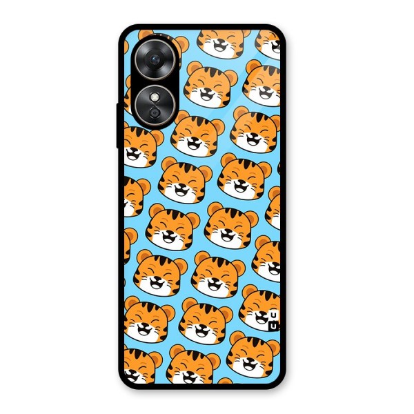 Happy Kitten Pattern Glass Back Case for Oppo A17