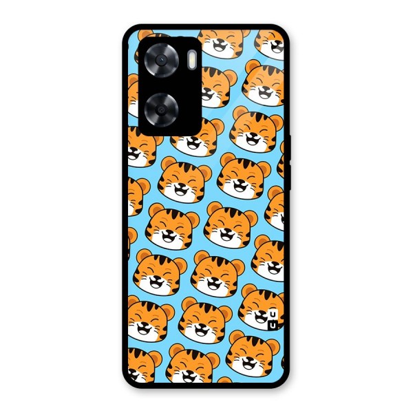 Happy Kitten Pattern Glass Back Case for Oppo A57 2022