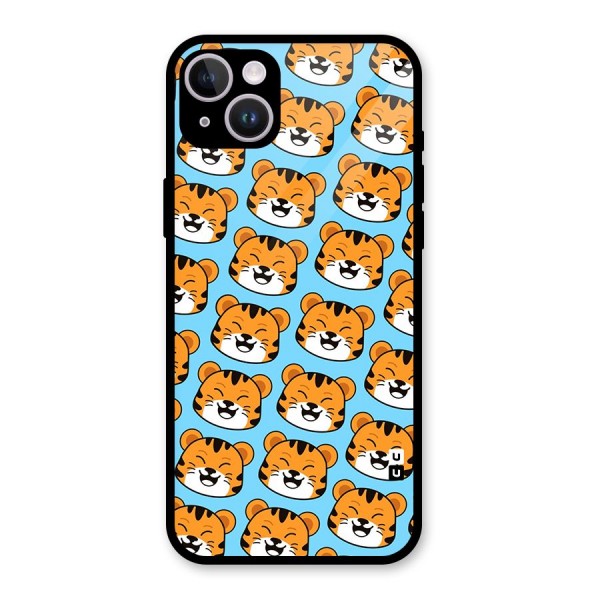 Happy Kitten Pattern Glass Back Case for iPhone 14 Plus