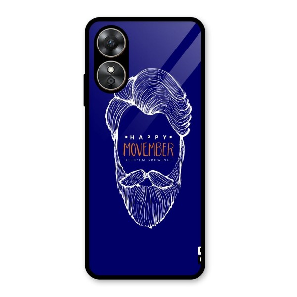 Happy Movember Blue Glass Back Case for Oppo A17