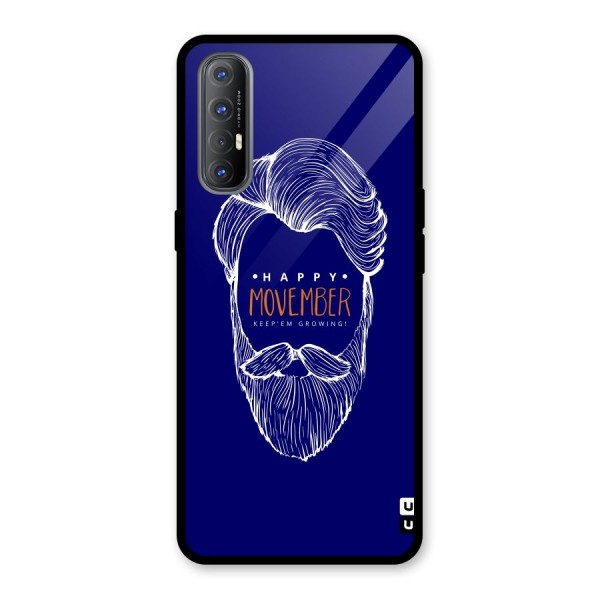 Happy Movember Blue Glass Back Case for Oppo Reno3 Pro