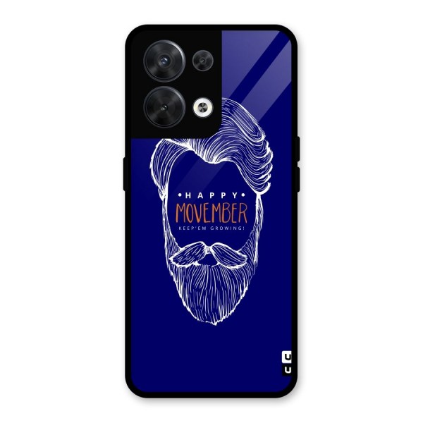 Happy Movember Blue Glass Back Case for Oppo Reno8 5G