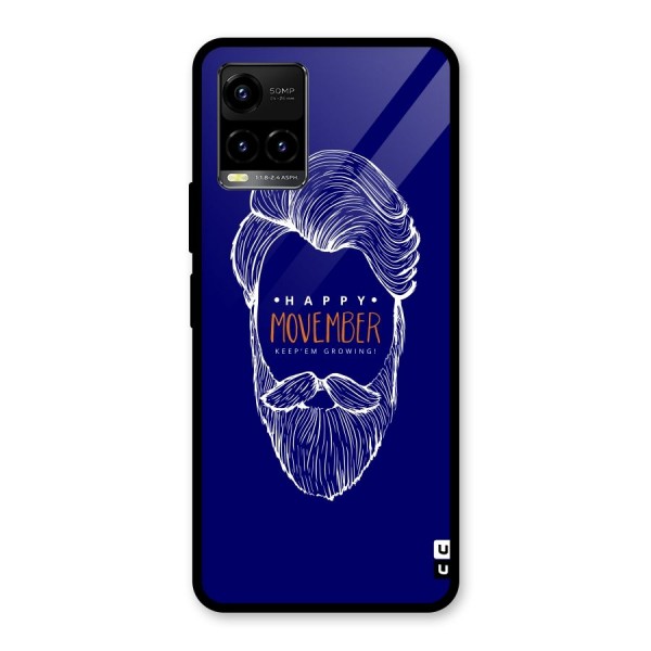 Happy Movember Blue Glass Back Case for Vivo Y21 2021