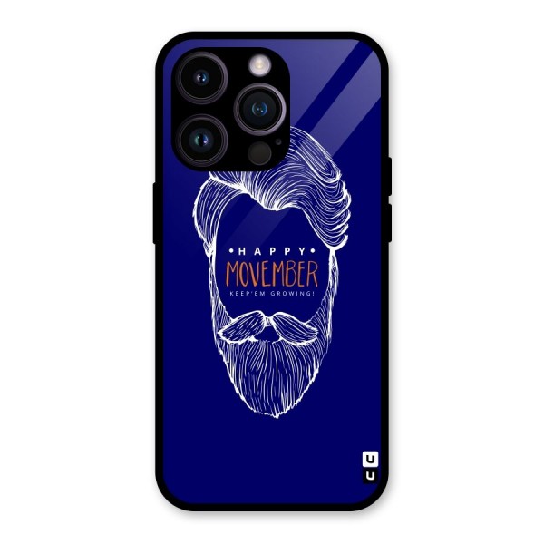 Happy Movember Blue Glass Back Case for iPhone 14 Pro