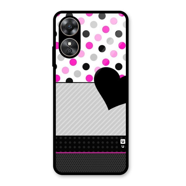 Heart Polka Stripes Glass Back Case for Oppo A17