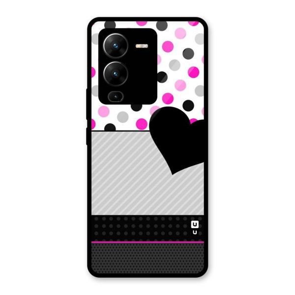 Heart Polka Stripes Glass Back Case for Vivo V25 Pro