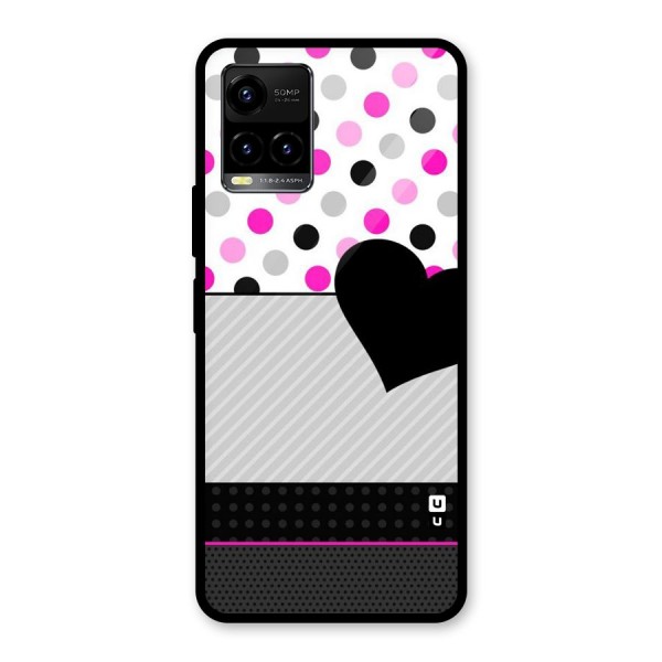 Heart Polka Stripes Glass Back Case for Vivo Y21 2021