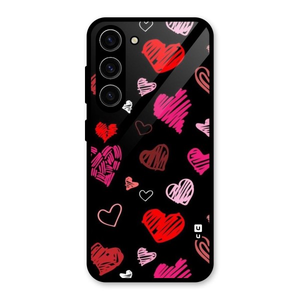 Hearts Art Pattern Glass Back Case for Galaxy S23