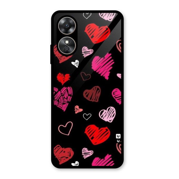 Hearts Art Pattern Glass Back Case for Oppo A17