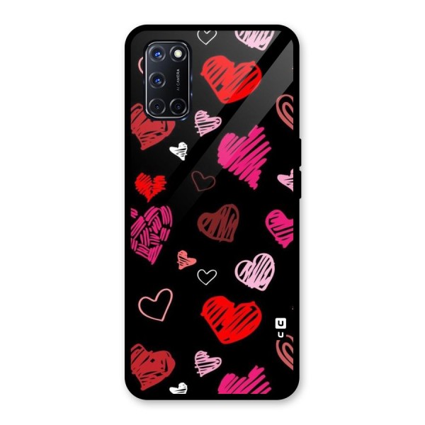 Hearts Art Pattern Glass Back Case for Oppo A52