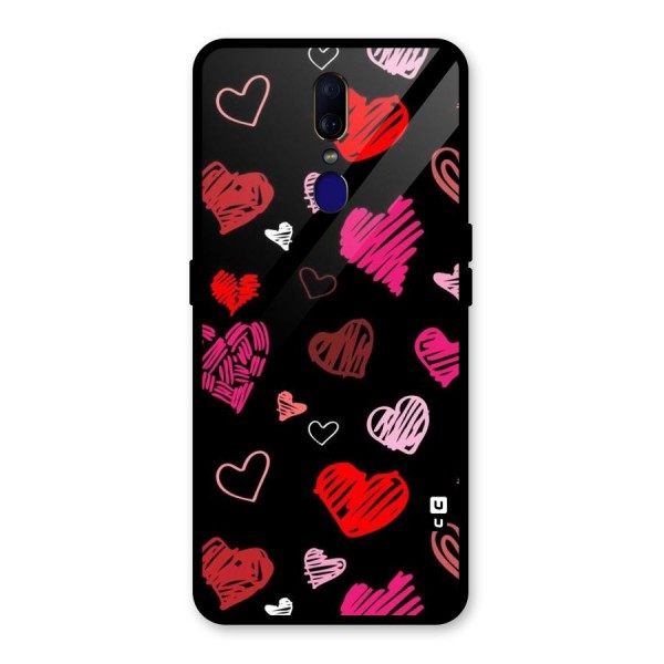 Hearts Art Pattern Glass Back Case for Oppo F11