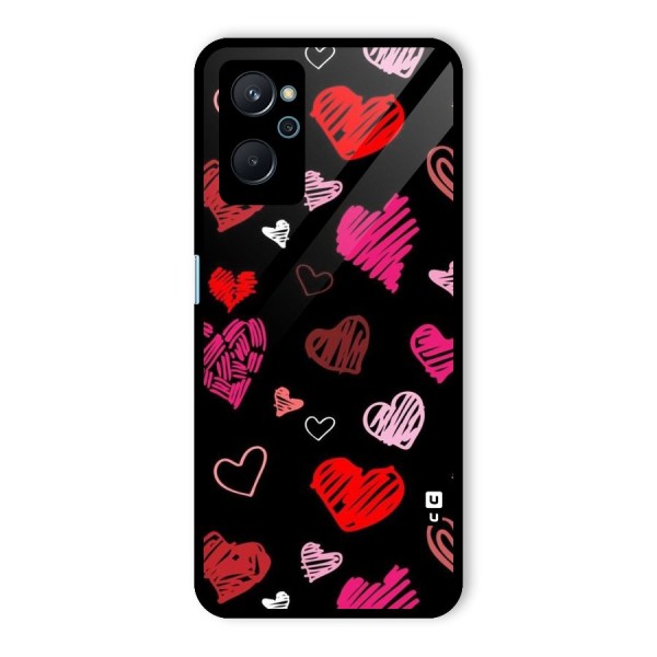 Hearts Art Pattern Glass Back Case for Realme 9i