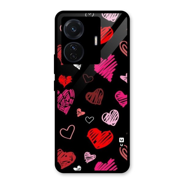 Hearts Art Pattern Glass Back Case for Vivo T1 Pro