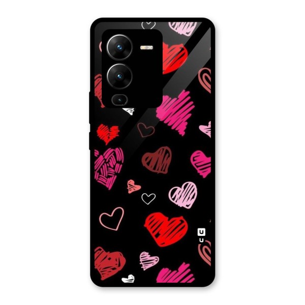 Hearts Art Pattern Glass Back Case for Vivo V25 Pro