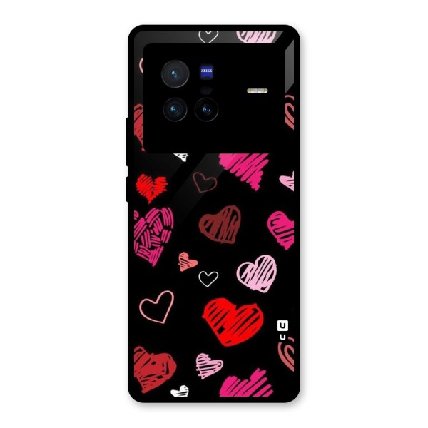 Hearts Art Pattern Glass Back Case for Vivo X80