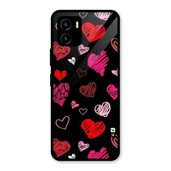 Hearts Art Pattern Glass Back Case for Vivo Y15s