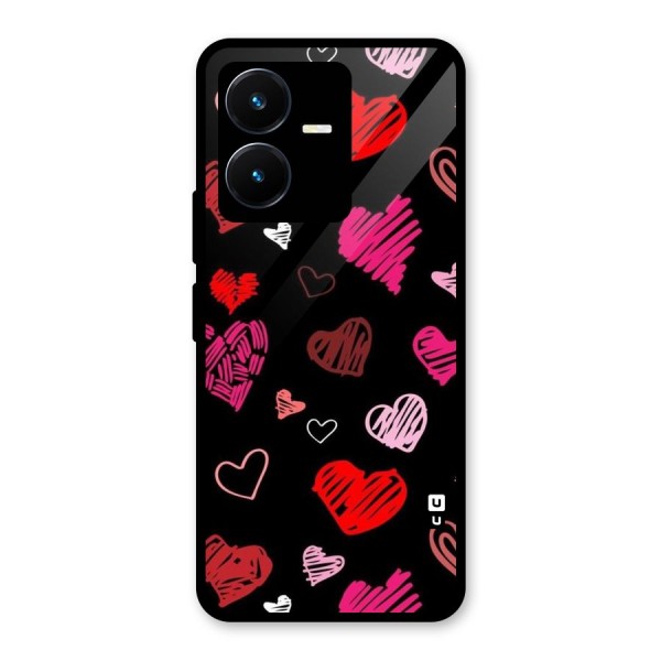 Hearts Art Pattern Glass Back Case for Vivo Y22