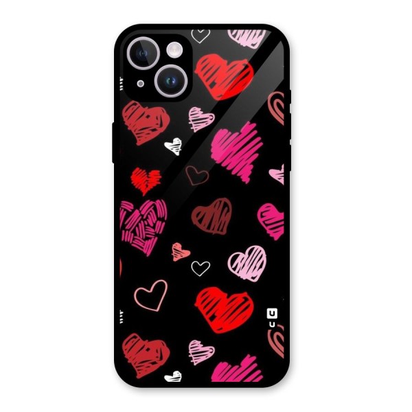 Hearts Art Pattern Glass Back Case for iPhone 14 Plus