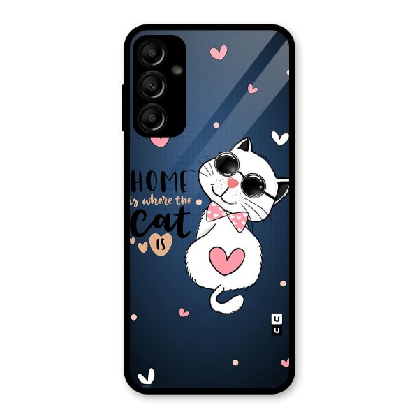 Home Where Cat Glass Back Case for Galaxy A14 5G