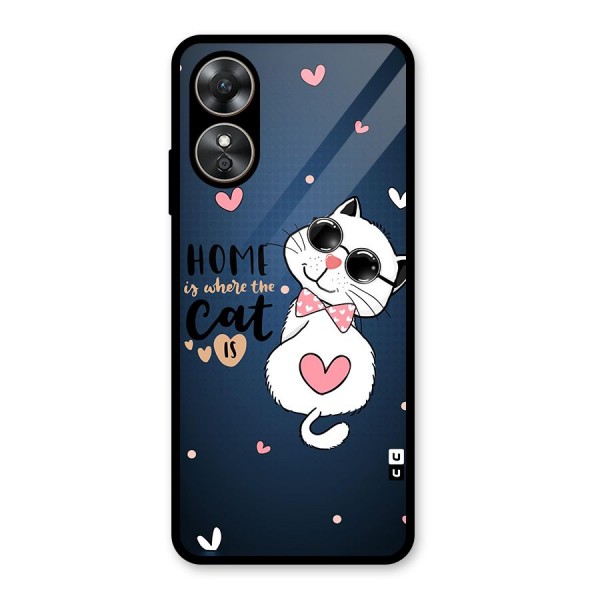 Home Where Cat Glass Back Case for Oppo A17