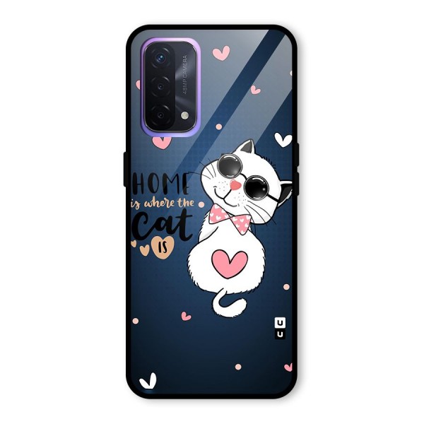 Home Where Cat Glass Back Case for Oppo A74 5G